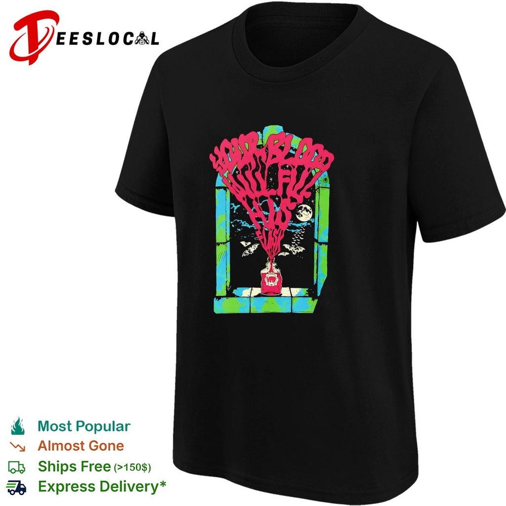 Your blood will fill his glass vampire bottle gothic bat shirt