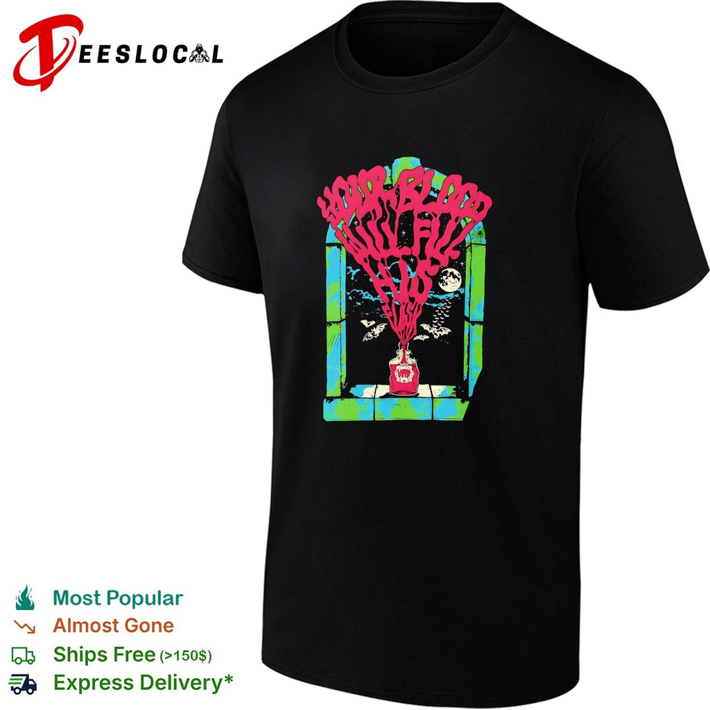 Your blood will fill his glass vampire bottle gothic bat shirt