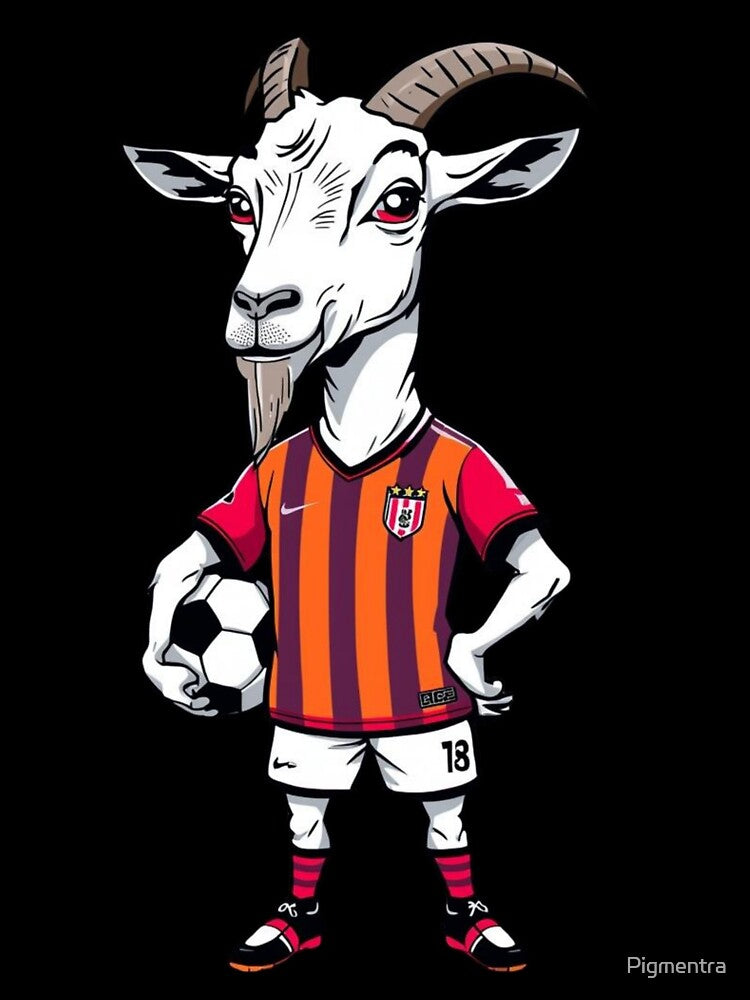 Funny Soccer Goat – Football Mascot Cartoon | Goat Player Sports Design by Pigmentra