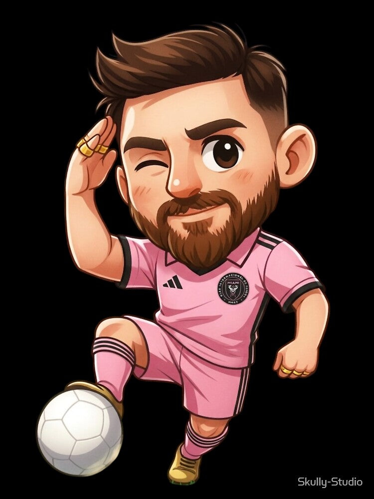 Chibi Soccer Player Cartoon Art with Pink Kit, Golden Cleats, and Winking Pose by Skully-Studio