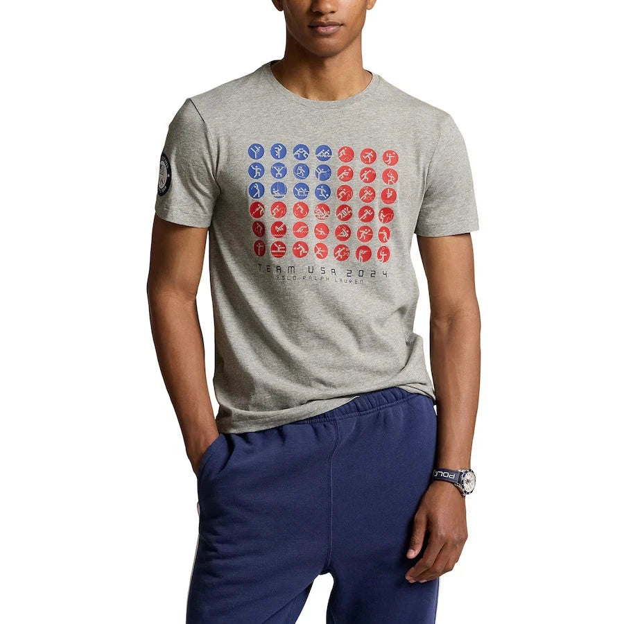 POLO RALPH LAUREN Gray T-Shirt Classic Fit Crewneck 2024 Summer Olympics XL