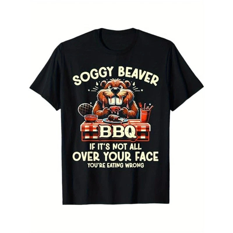 100% Cotton Funny BBQ T-Shirt - Soggy Beaver Humor for Men, Casual Loose Fit