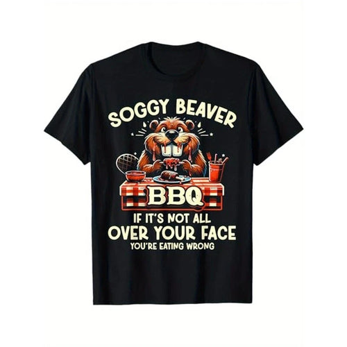 100% Cotton Funny BBQ T-Shirt - Soggy Beaver Humor for Men, Casual Loose Fit