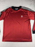 Vtg Adidas Trefoil USA Made 3 Stripe Long Sleeve Red Soccer Jersey Tee Mens L