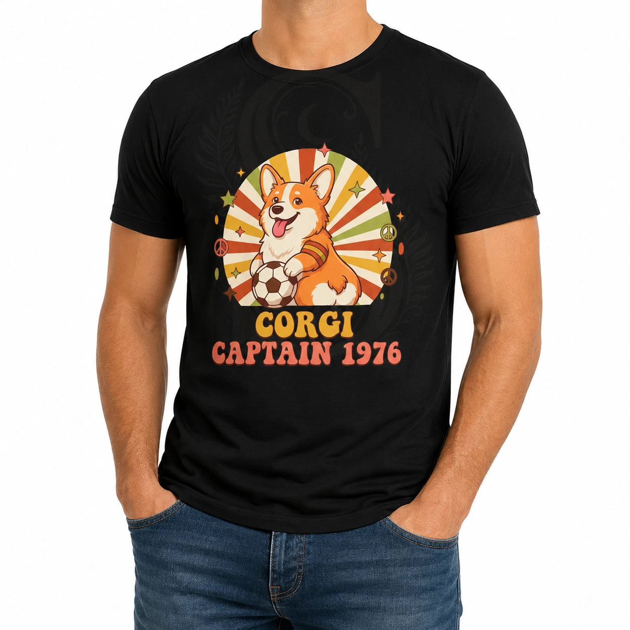 Retro Corgi Captain 1976 Soccer Dog T Shirt Vintage Sports Graphic Tee