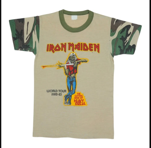 1982 IRON MAIDEN World Tour Camo Vintage T-Shirt Reprint (Ultra-cotton)
