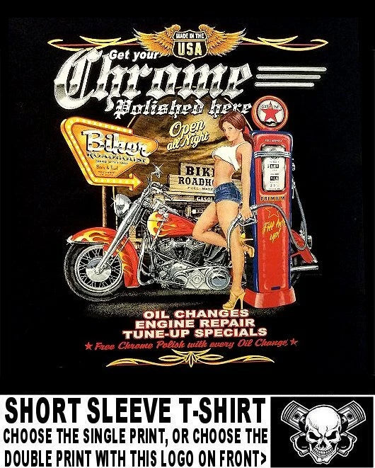 Biker Roadhouse Gas & Repair Service Sexy Girl Skull Motorcycle T-shirt WS69