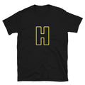 Letter  H Yellow Bold Font Simple Black T-Shirt