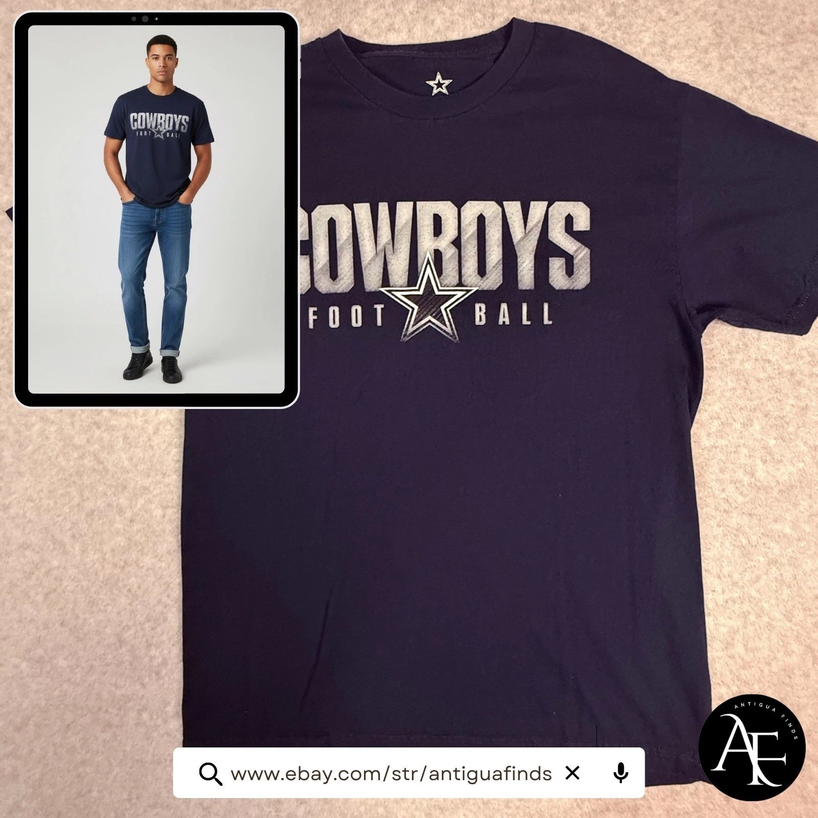 Dallas Cowboys Authentic Mens T-Shirt Navy Blue Football Star Logo Large L