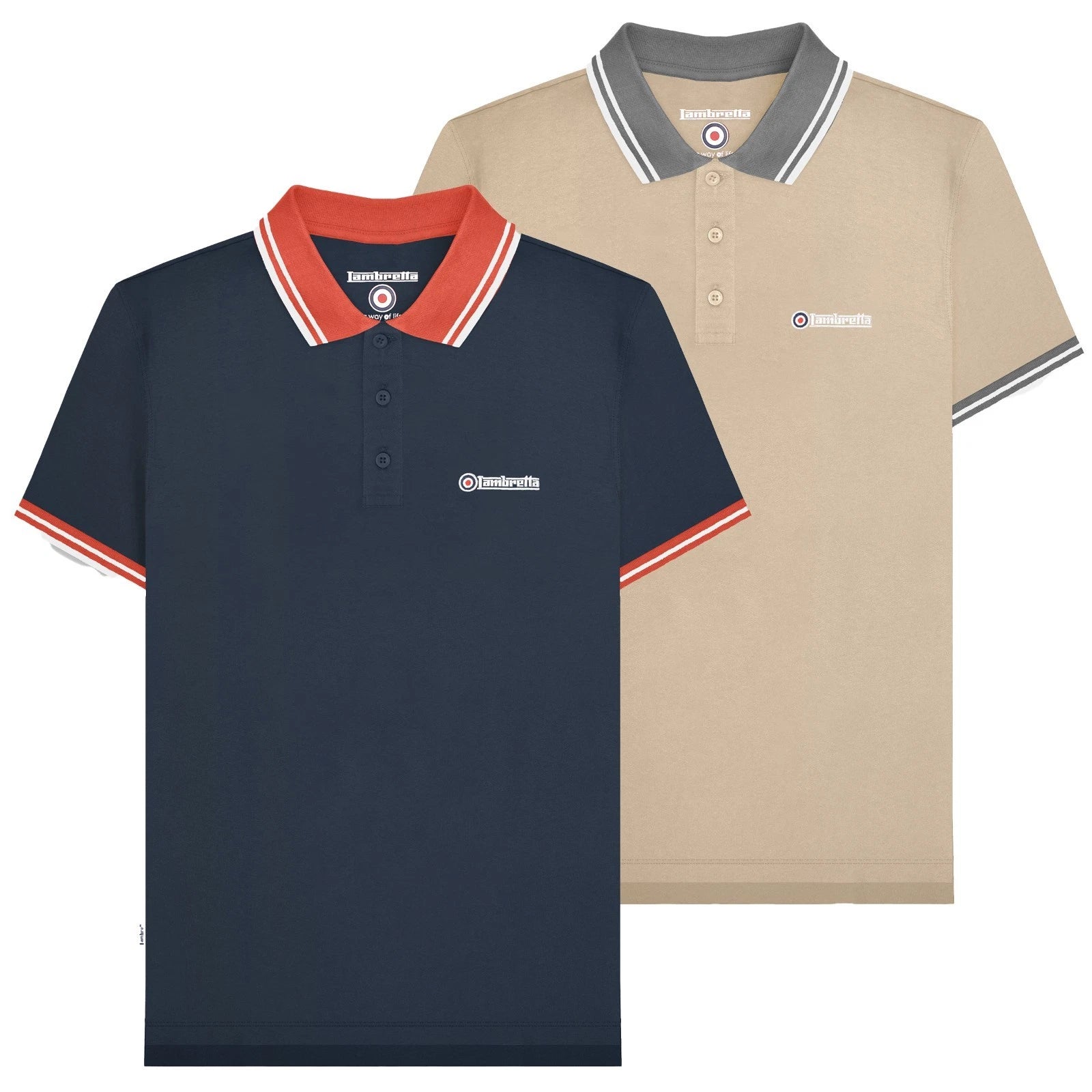 Mens Lambretta Contrast Tipped Mod Ska Casual Polo Sizes M to 4XL