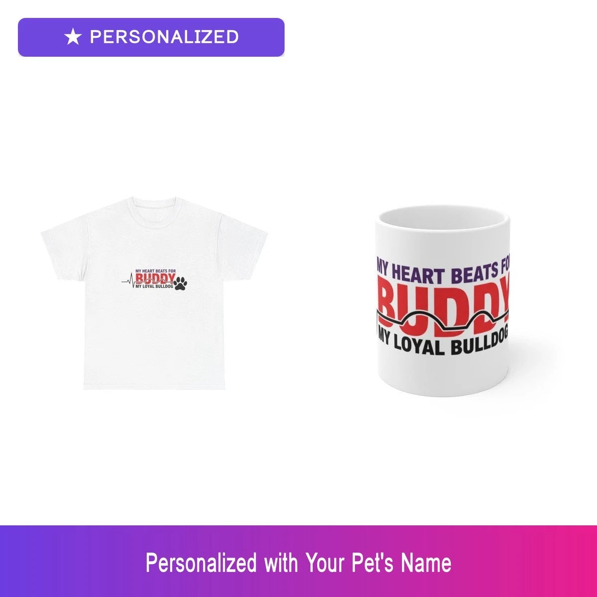 Custom Bulldog Paw Print Gift Set Shirt Mug Personalized Pet Name Bundle