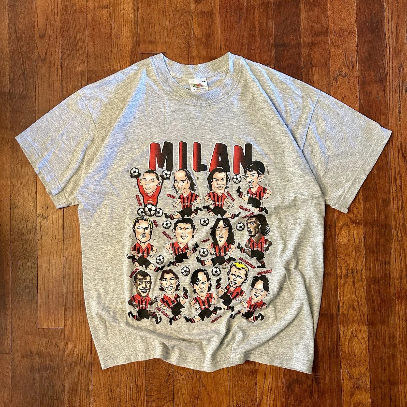 Vintage AC Milan Soccer Futbol Blokecore Caricature T-shirt L