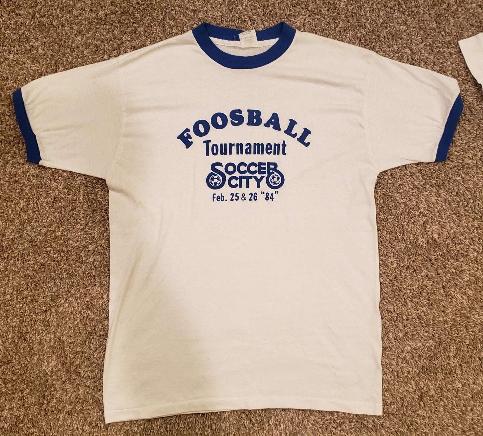 Vintage 1984 Soccer City Foosball Tournament Ringer Shirt Size XL Dynamo Tornado