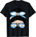 Argentina Soccer Fan Messy Bun Flag Sunglasses T-Shirt