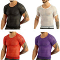 Men's Summer Casual Mesh Shirt Fishnet Fitted Short Sleeve Muscle Sheer Tops