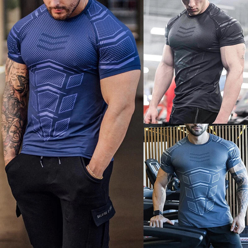 Men's Bodybuilding Gym Workout T-Shirt Muscle Shaper Sport Fitness Active Tee?▱