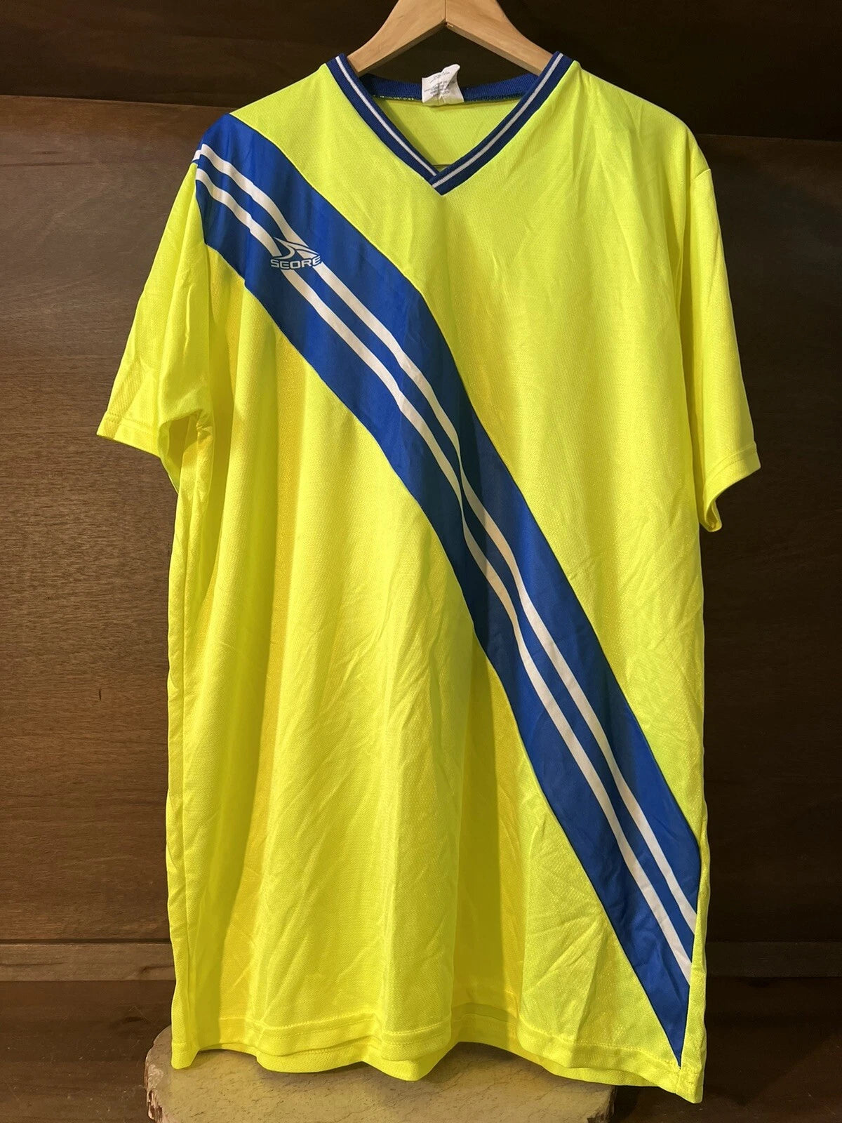 VINTAGE SCORE MENS ATHLETIC SHIRT AMERICAN SOCCER CO. YELLOW SIZE XXL SHORT SLV