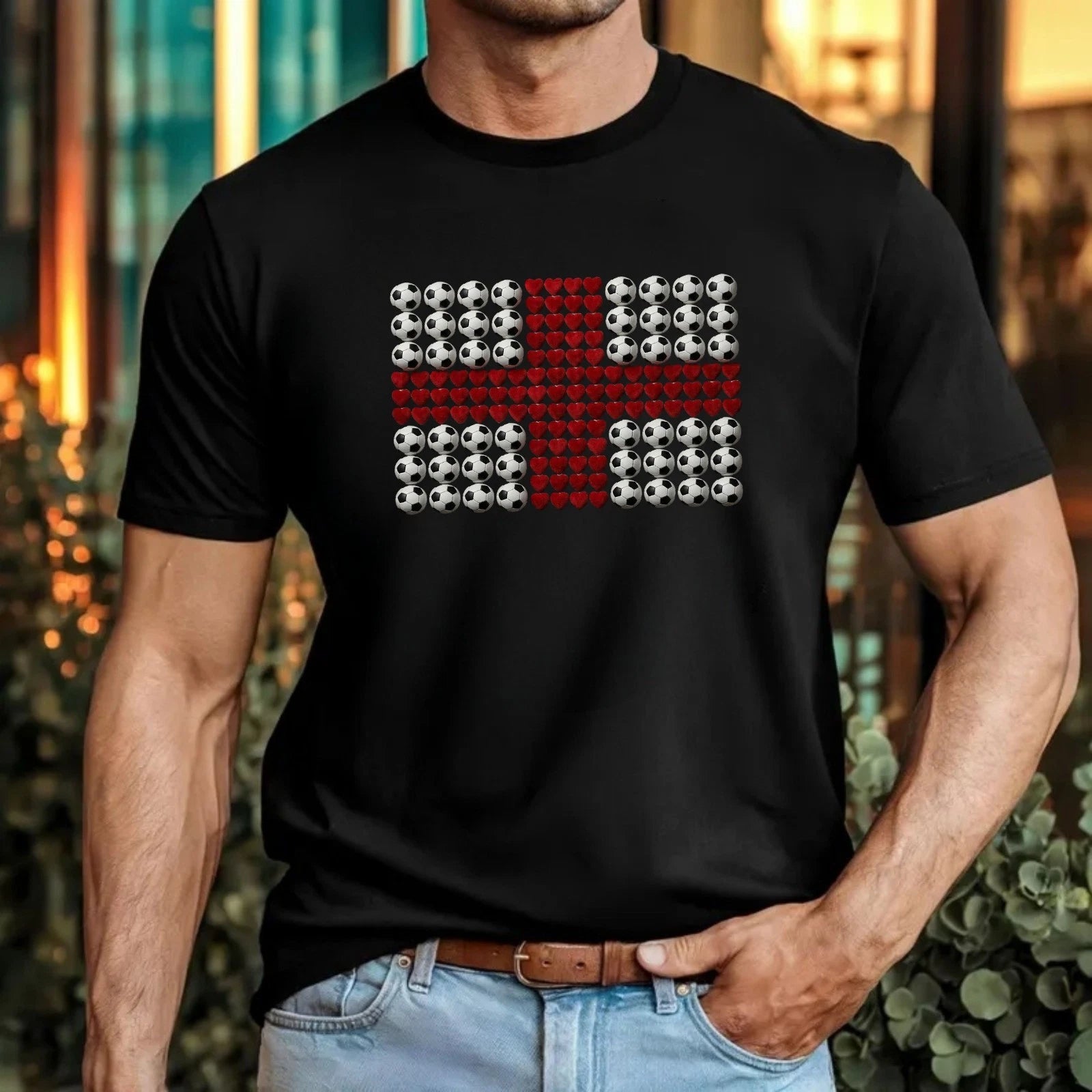 England Flag Hearts & Footballs T-Shirt - Vintage Comfort Colors Soccer Fan Gift