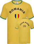 Personalised Romania Football Ringer T-Shirt Soccer Fan's Sports Flag Badge Top