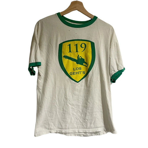 119 los geht’s t shirt Men White Green Trim Soccer Large