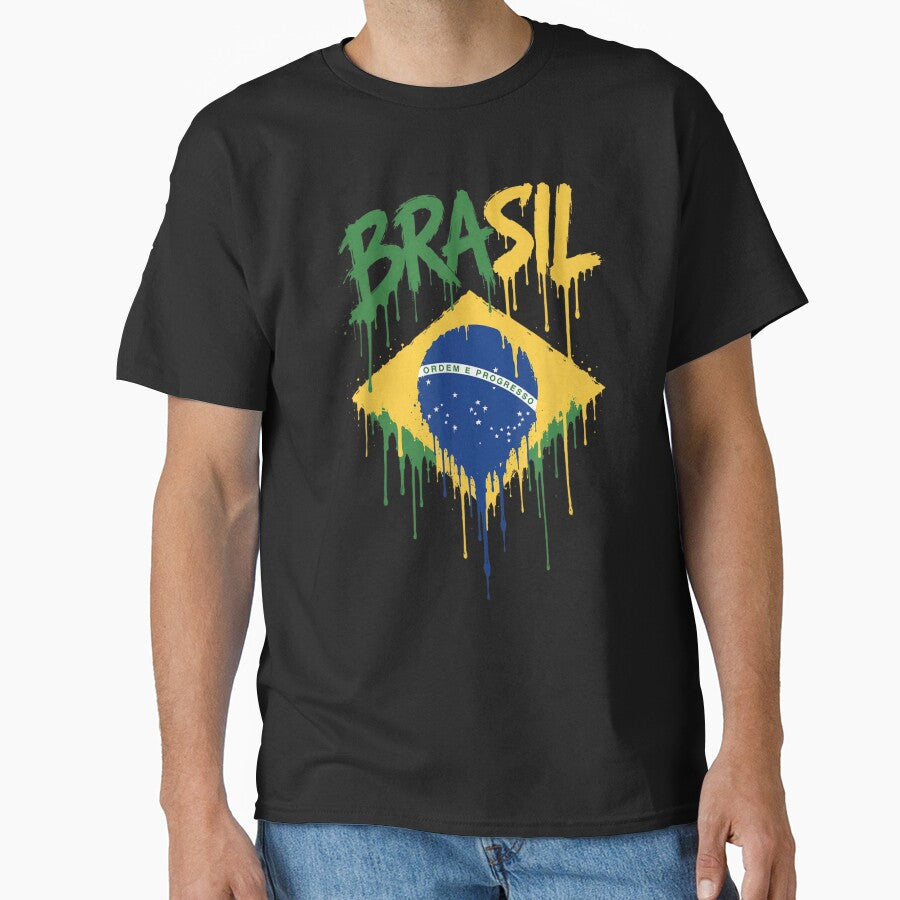 Distressed Brazil Flag Graffiti Style Paint Drip Patriotic Soccer Tournament Merch by DangeRilanman