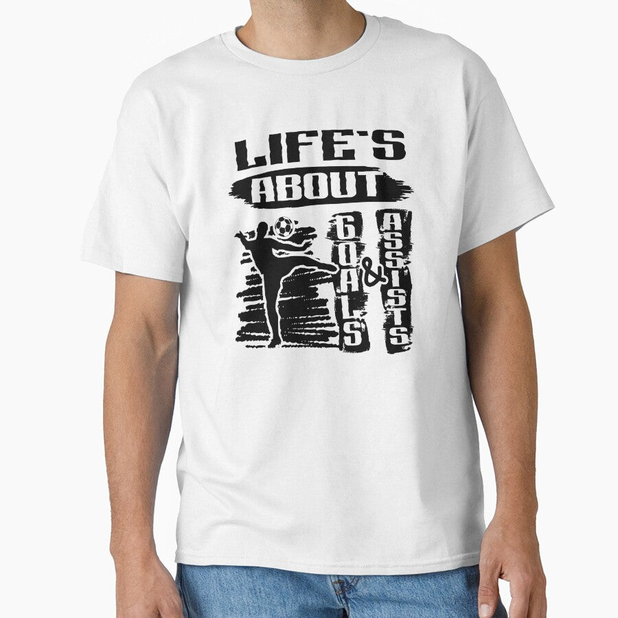 Life's About Goals And Assists Soccer Sport Player Black Design by dannybel