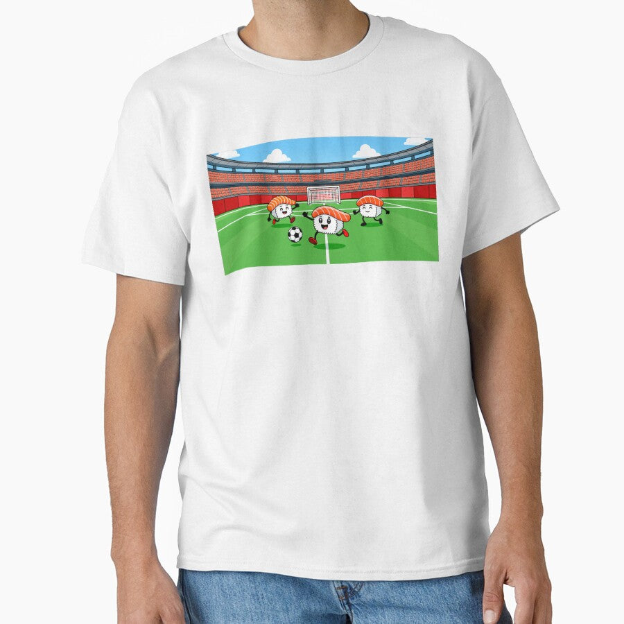 Three cute sushi footballers in the stadium by rolfzogg