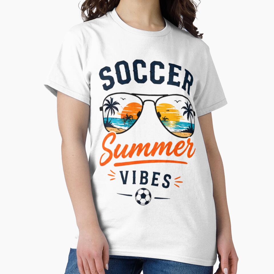 Soccer Summer Vibes Beach Sunset Sunglasses Retro Football Lover T-Shirt by novaduman