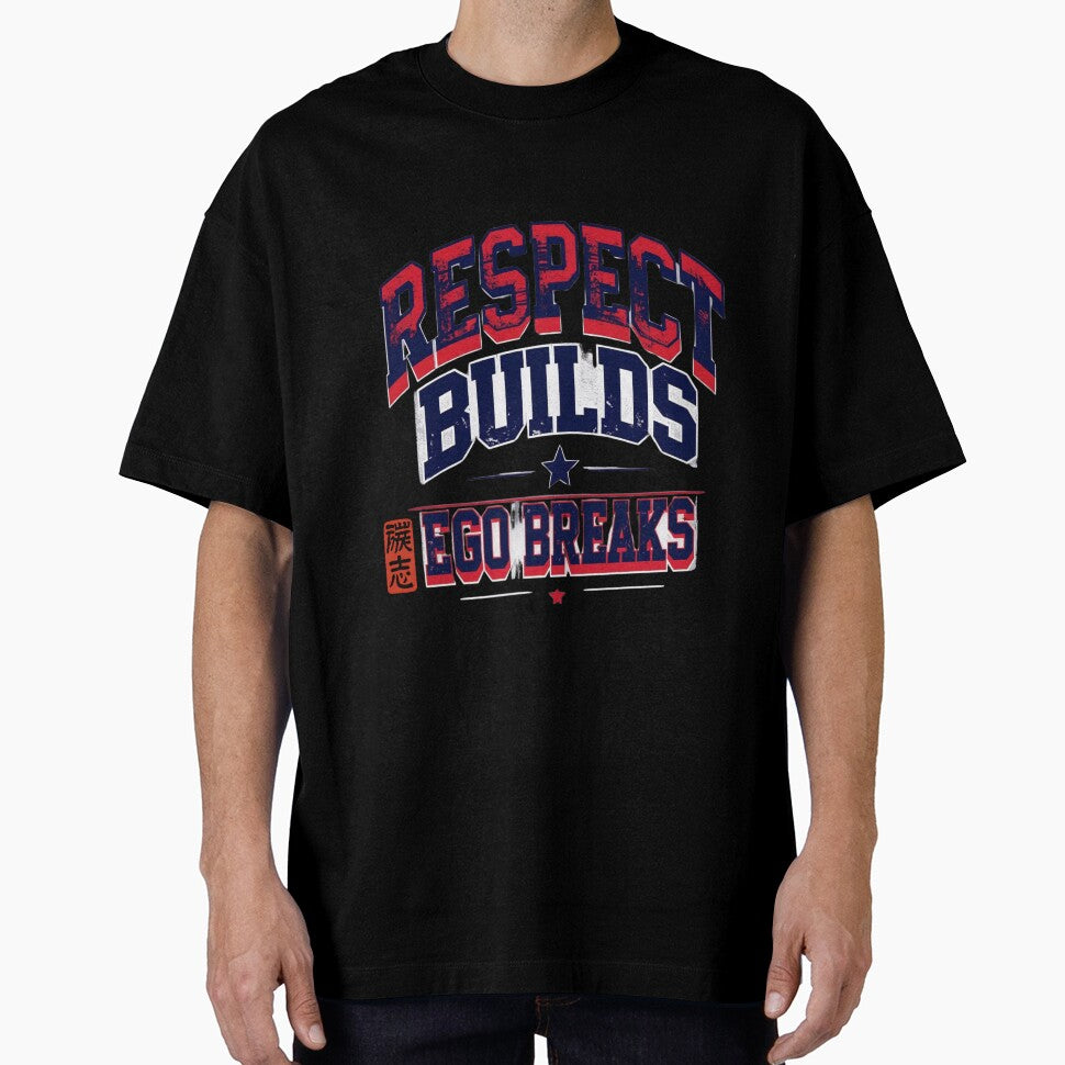 "Respect Builds Ego Breaks" Vintage Football Jersey Style T-Shirt - Retro 80s 90s Athletic Graphic Tee | Unique Streetwear & Inspirational Gift for Him - Motivational Positive Message Apparel by 50ファイターJP