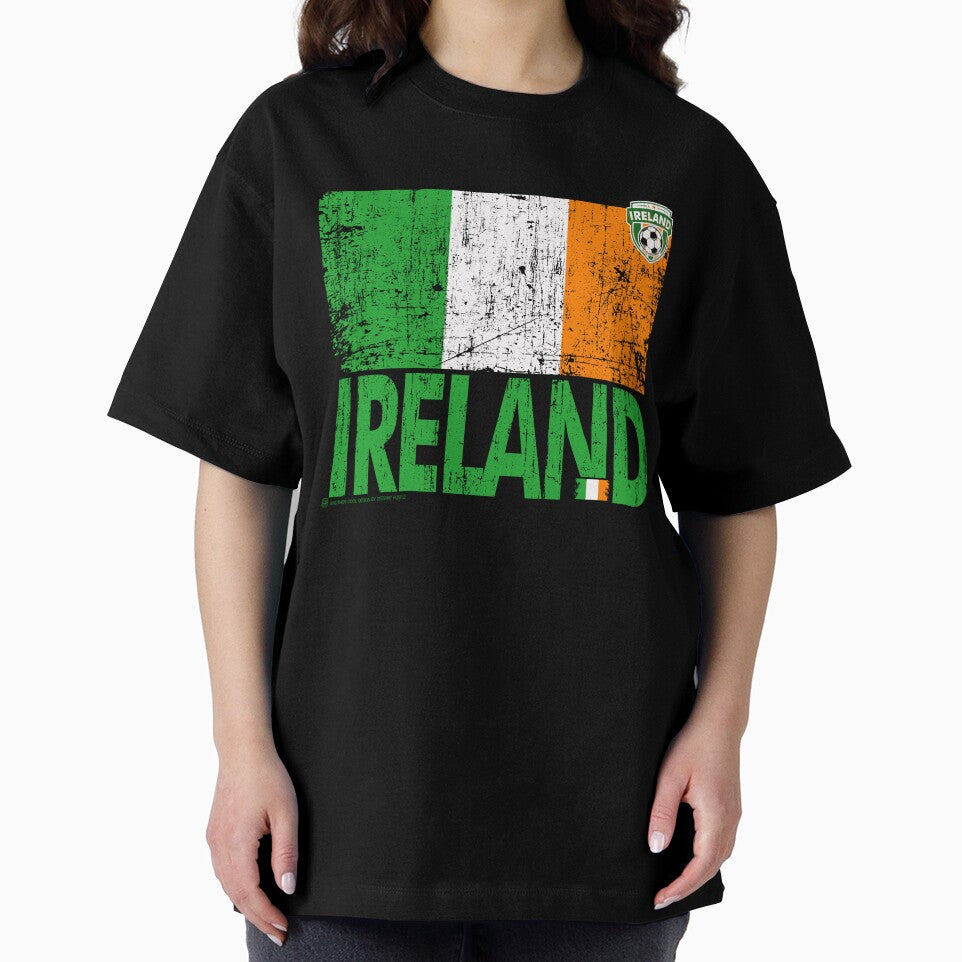 DISTRESSED IRELAND IRISH FLAG, SOCCER SAINT PATRICK'S DAY DESIGN GREEN FONT by Teeshirthustle