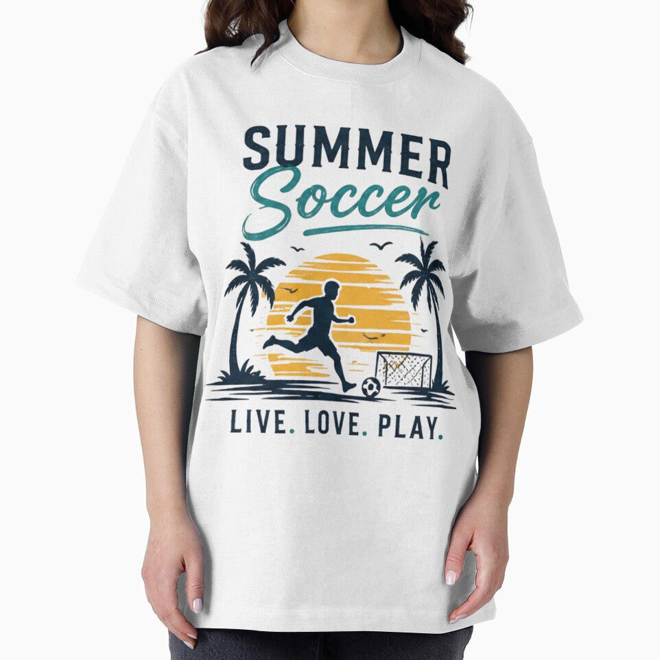 Summer Soccer Live Love Play Beach Football Sunset Retro T-Shirt by novaduman